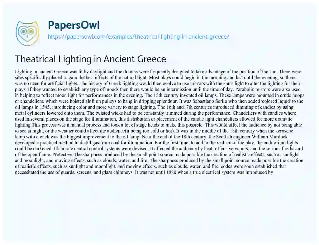 Theatrical Lighting in Ancient Greece essay