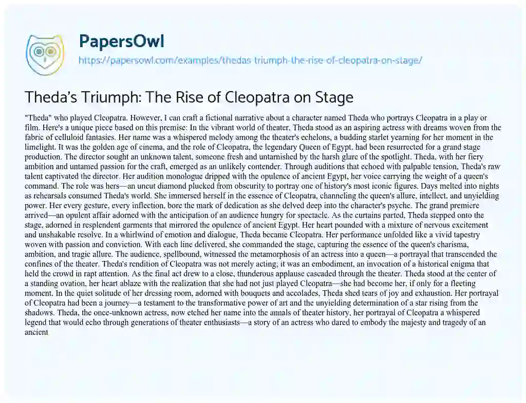 Essay on Theda’s Triumph: the Rise of Cleopatra on Stage