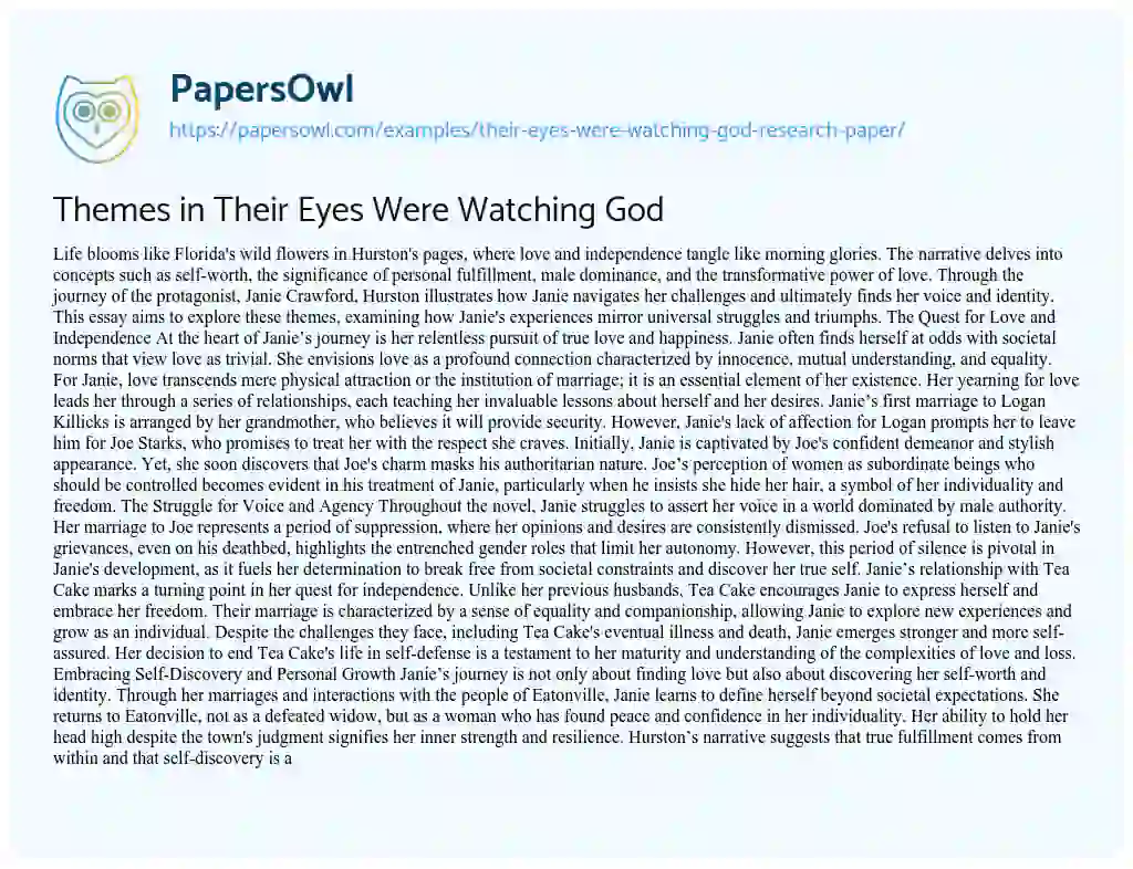 their eyes were watching god theme essay