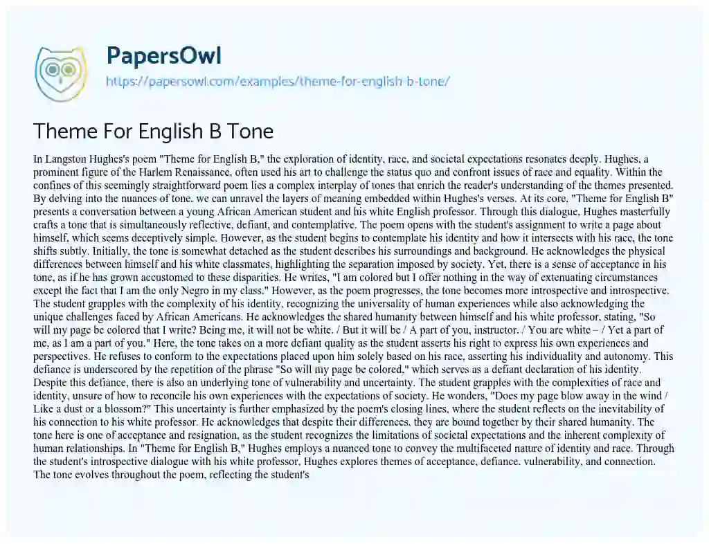 Essay on Theme for English B Tone
