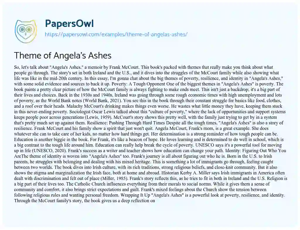 Essay on Theme of Angela’s Ashes