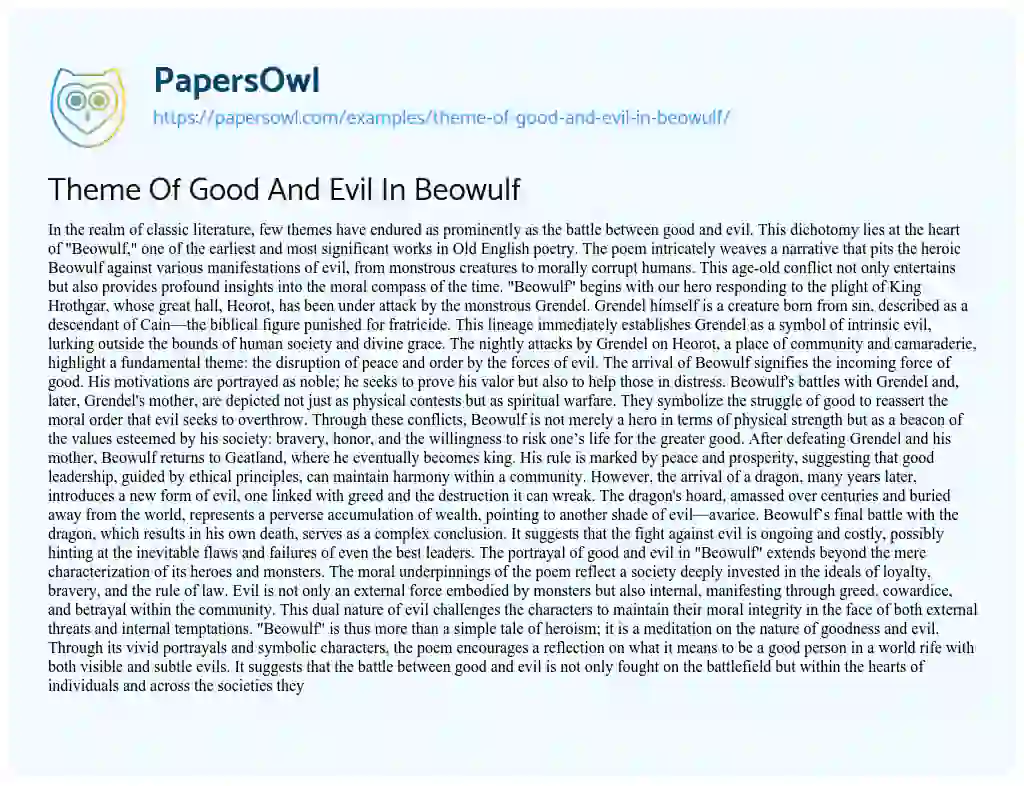 Essay on Theme of Good and Evil in Beowulf