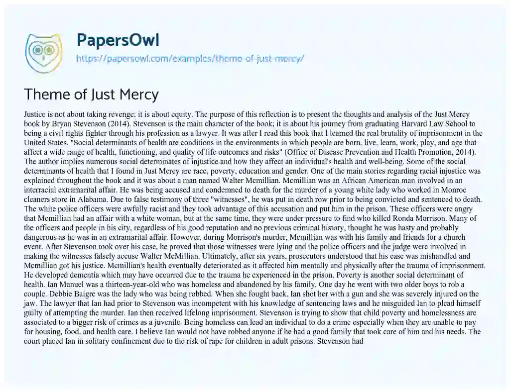 Essay on Theme of Just Mercy