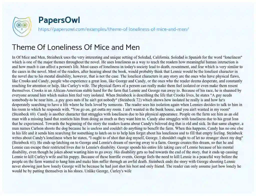 Essay on Theme of Loneliness of Mice and Men