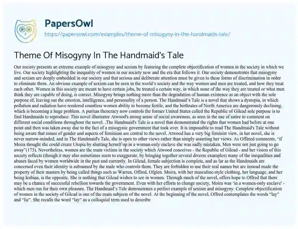 Theme of Misogyny in the Handmaid’s Tale essay