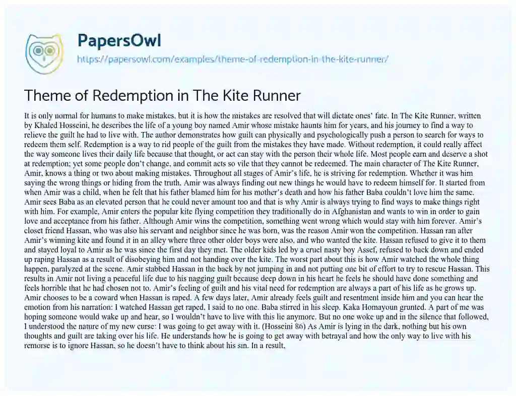 Theme of Redemption in the Kite Runner essay