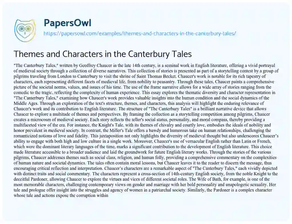 Essay on Themes and Characters in the Canterbury Tales