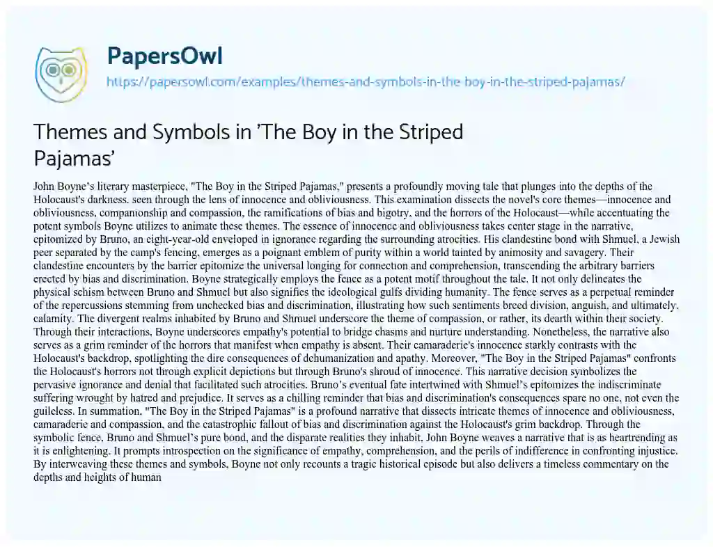 Essay on Themes and Symbols in ‘The Boy in the Striped Pajamas’