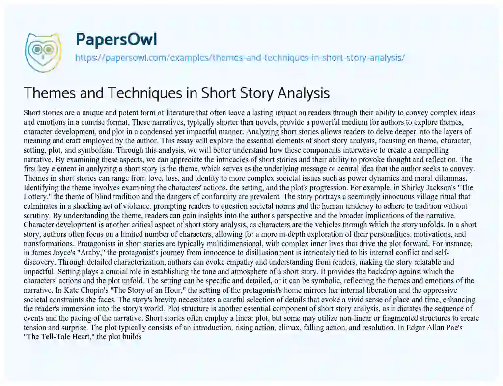 Essay on Themes and Techniques in Short Story Analysis