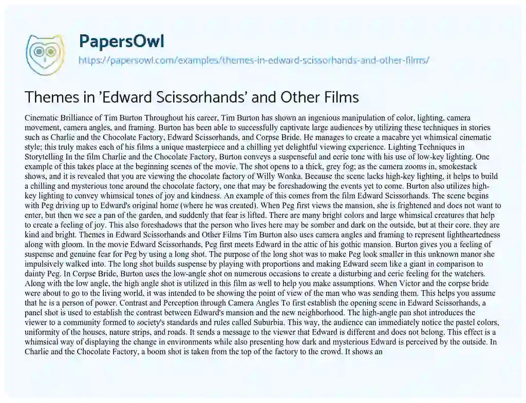 Essay on Themes in ‘Edward Scissorhands’ and other Films