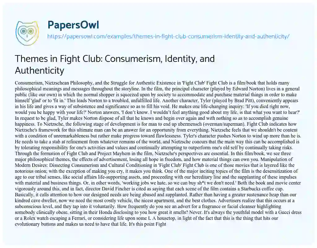 Essay on Themes in Fight Club: Consumerism, Identity, and Authenticity