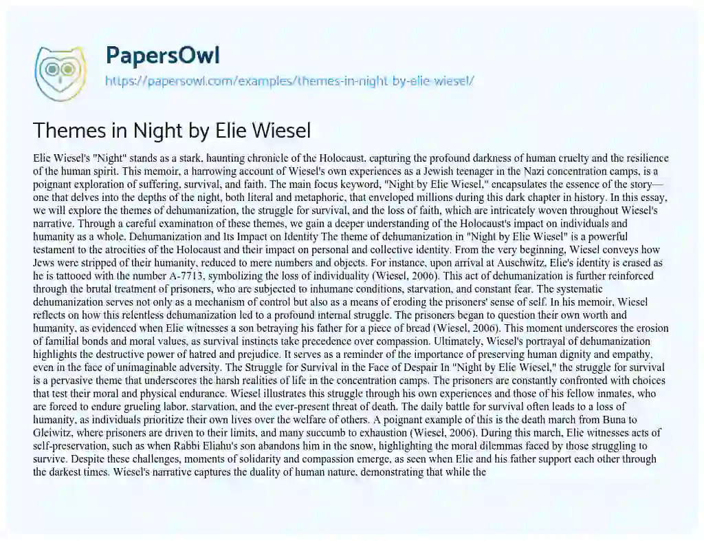 Essay on Themes in Night by Elie Wiesel