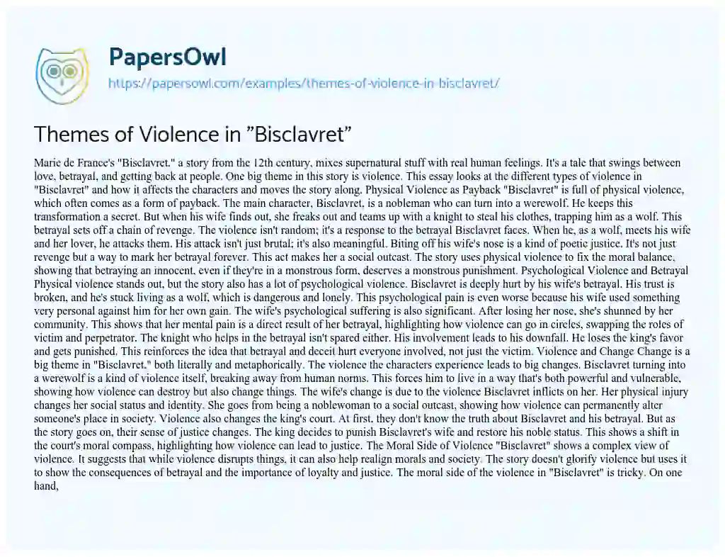 Essay on Themes of Violence in “Bisclavret”