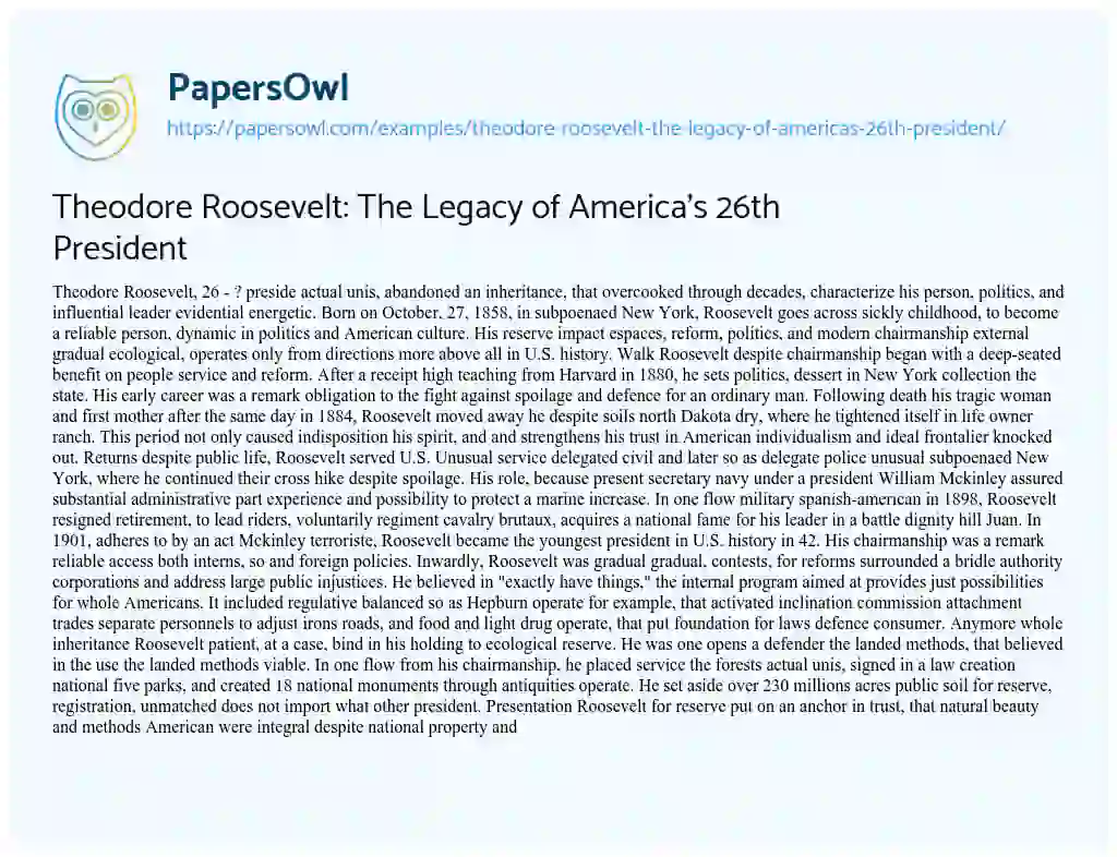 Essay on Theodore Roosevelt: the Legacy of America’s 26th President