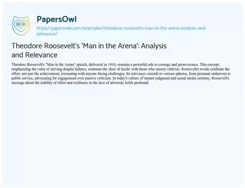 Essay on Theodore Roosevelt’s ‘Man in the Arena’: Analysis and Relevance