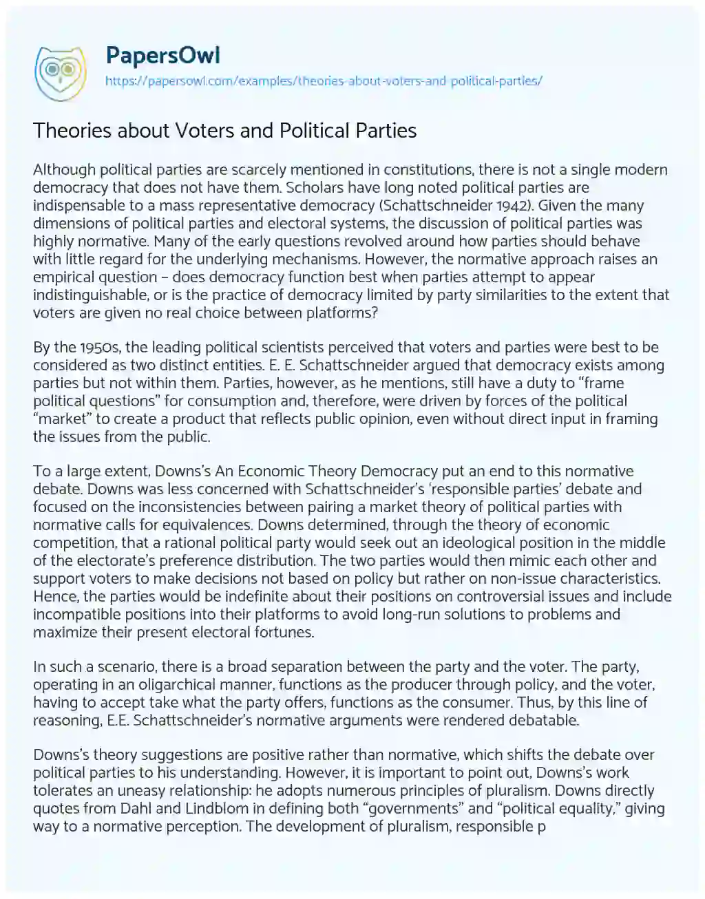 Essay on Theories about Voters and Political Parties