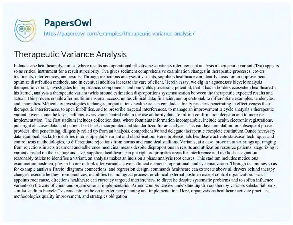 Essay on Therapeutic Variance Analysis