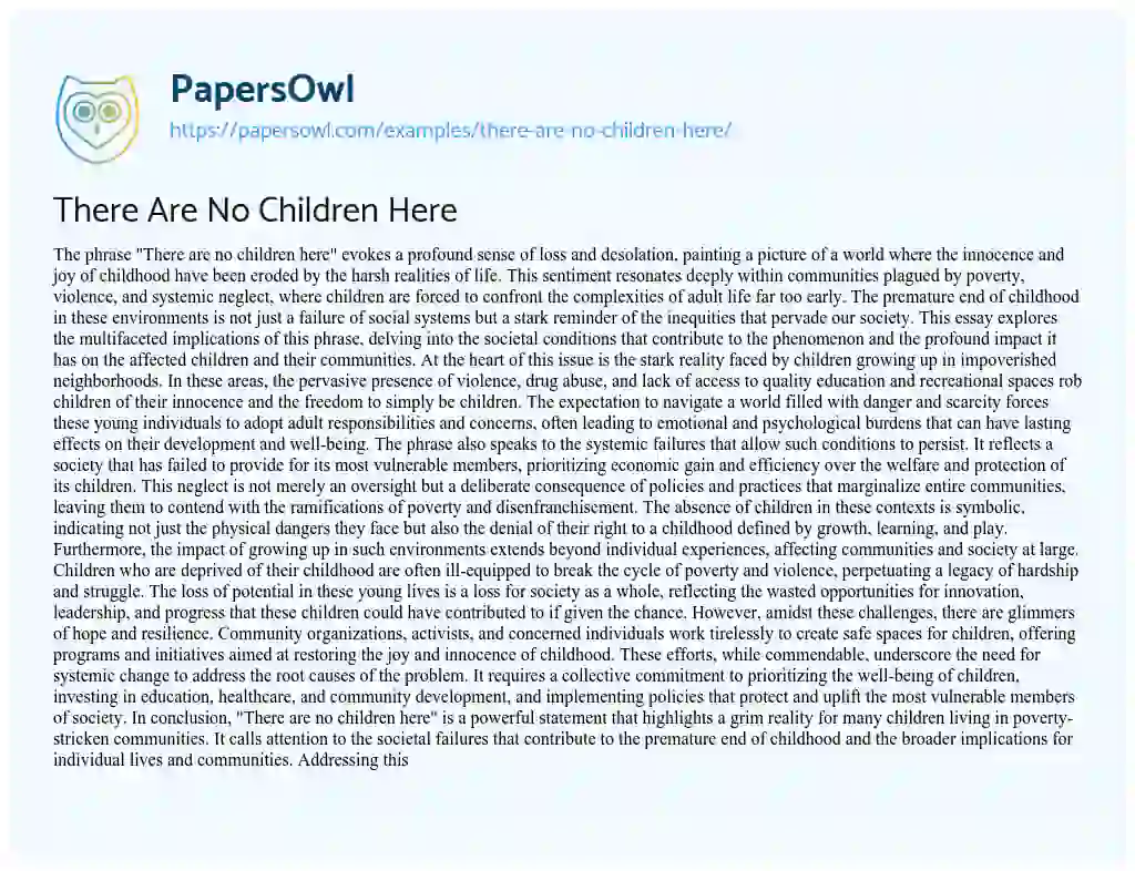 Essay on There are no Children here