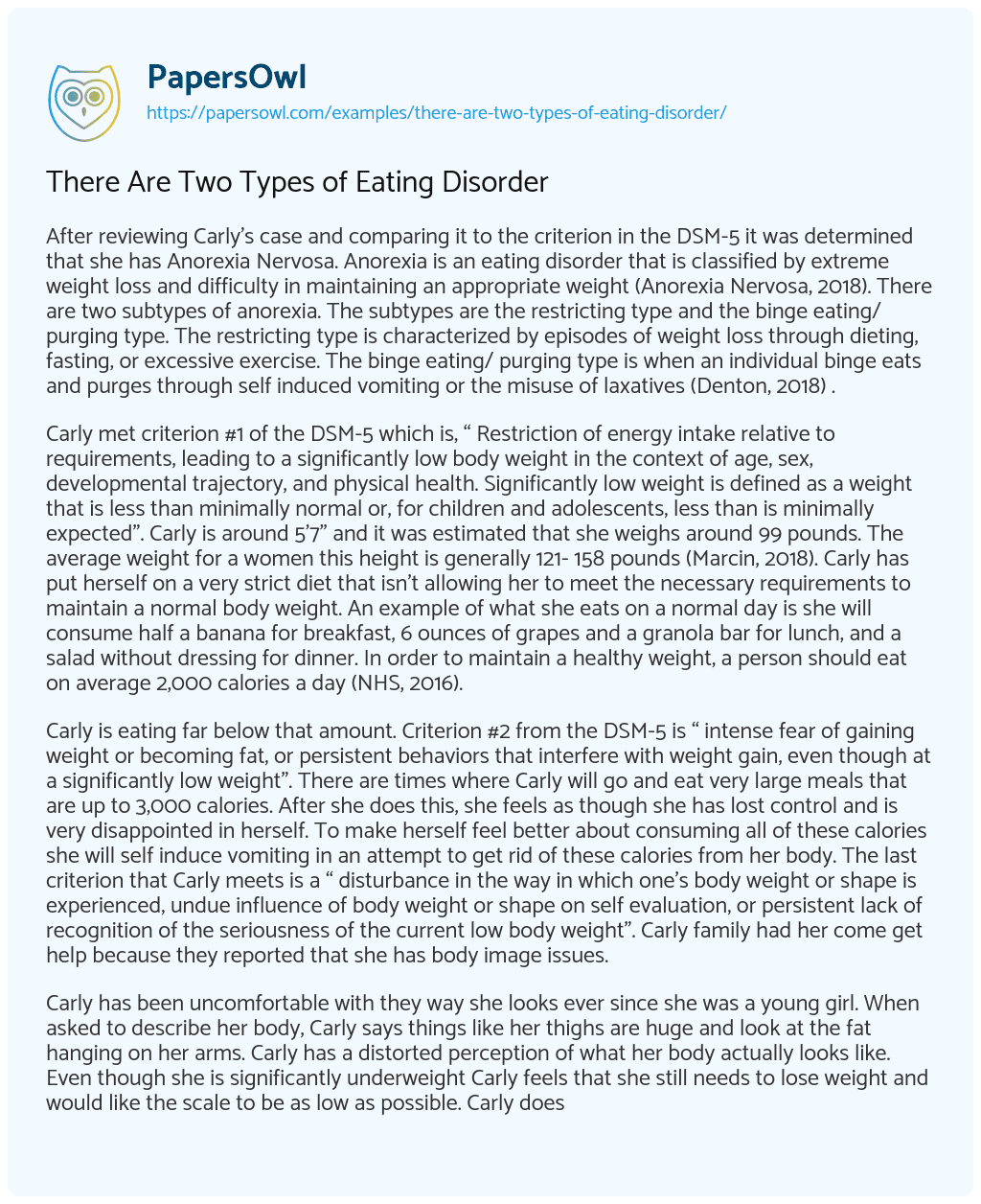 Essay on There are Two Types of Eating Disorder