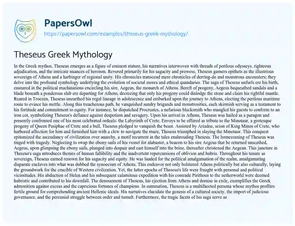 Essay on Theseus Greek Mythology