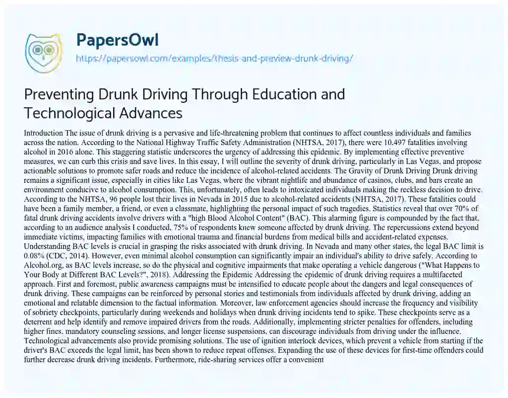 drinking and driving essay research paper