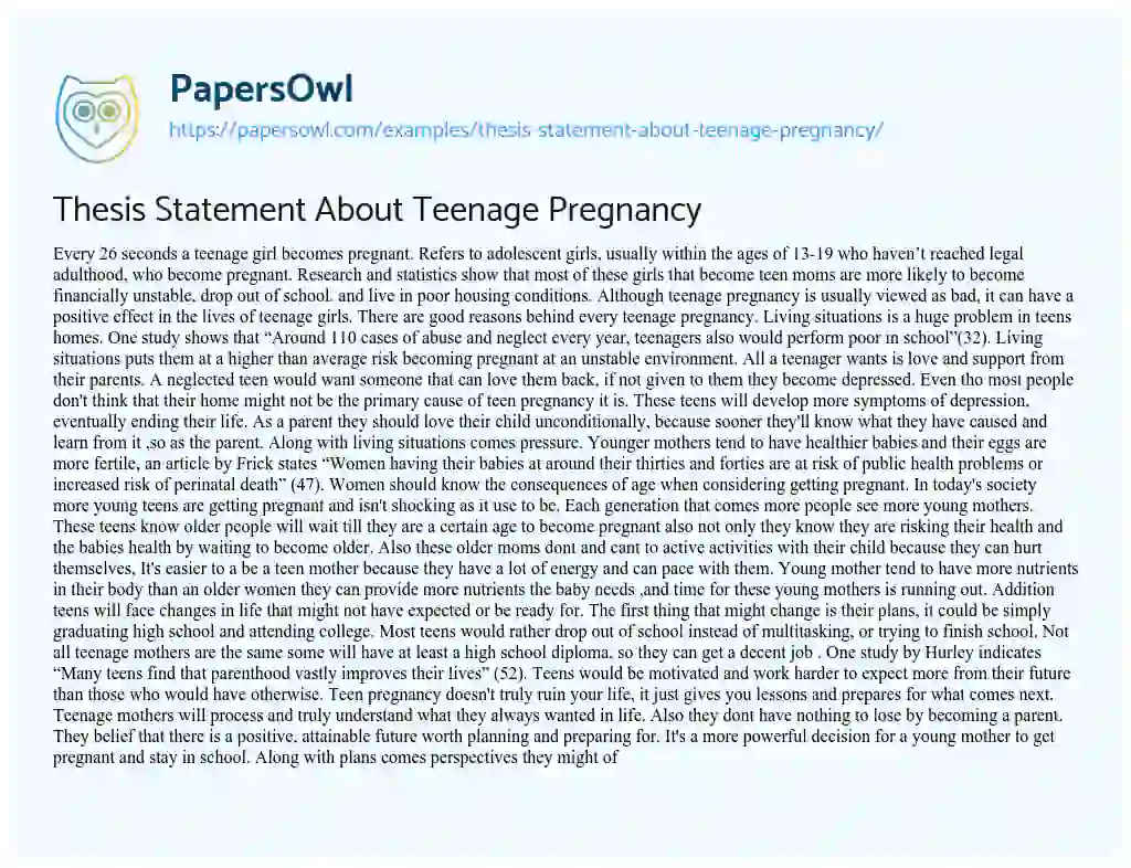 Essay on Thesis Statement about Teenage Pregnancy
