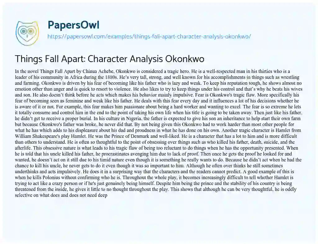 Things Fall Apart: Character Analysis Okonkwo essay