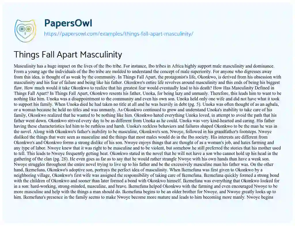 Essay on Things Fall Apart Masculinity