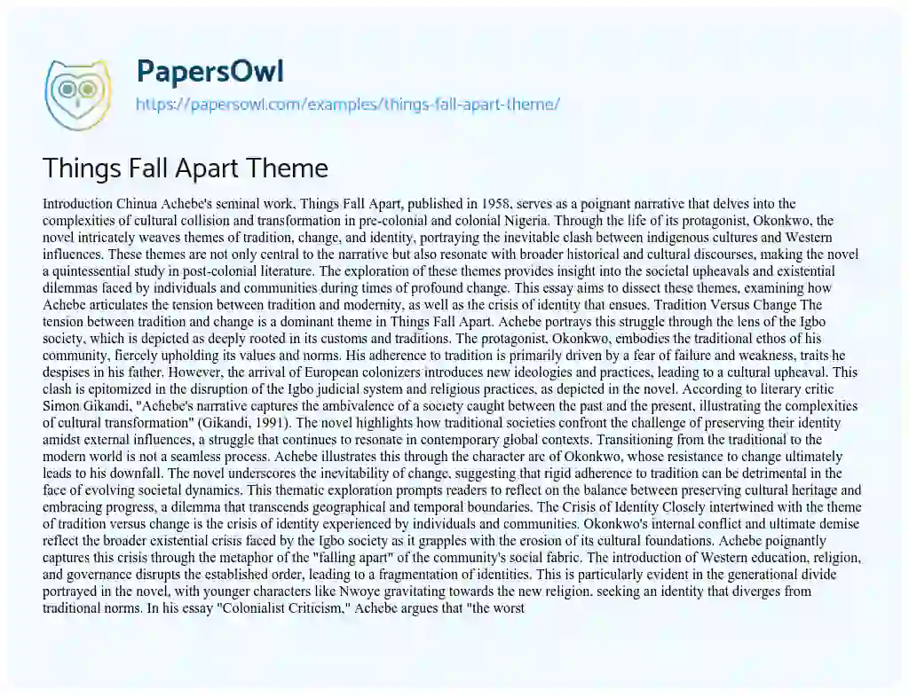 Essay on Things Fall Apart Theme