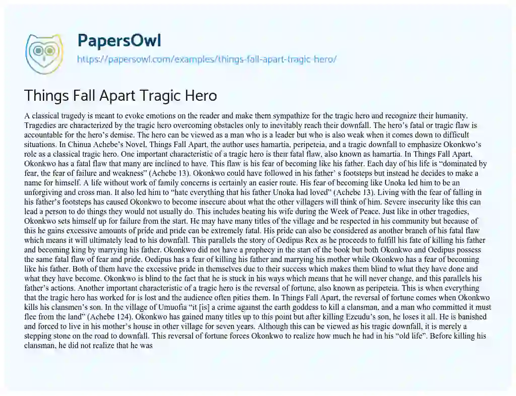 Essay on Things Fall Apart Tragic Hero