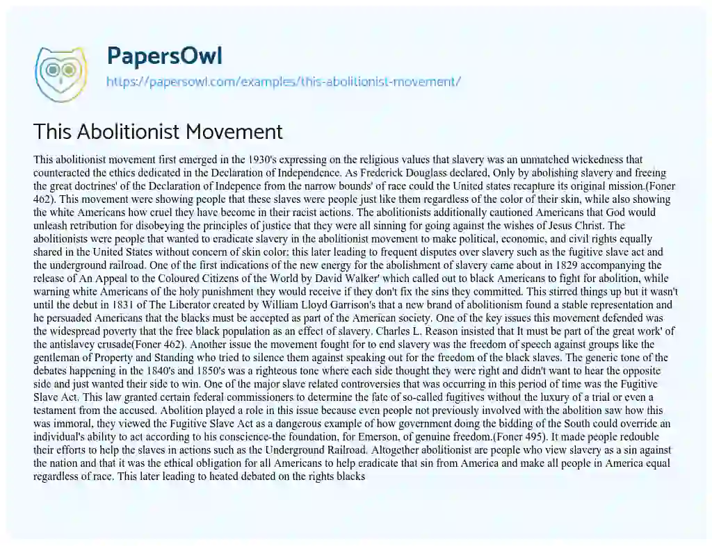 Essay on This Abolitionist Movement