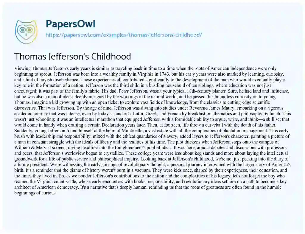Essay on Thomas Jefferson’s Childhood