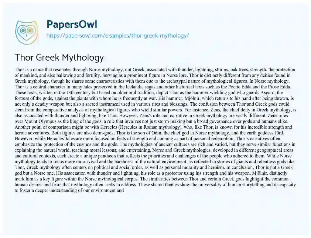 Essay on Thor Greek Mythology