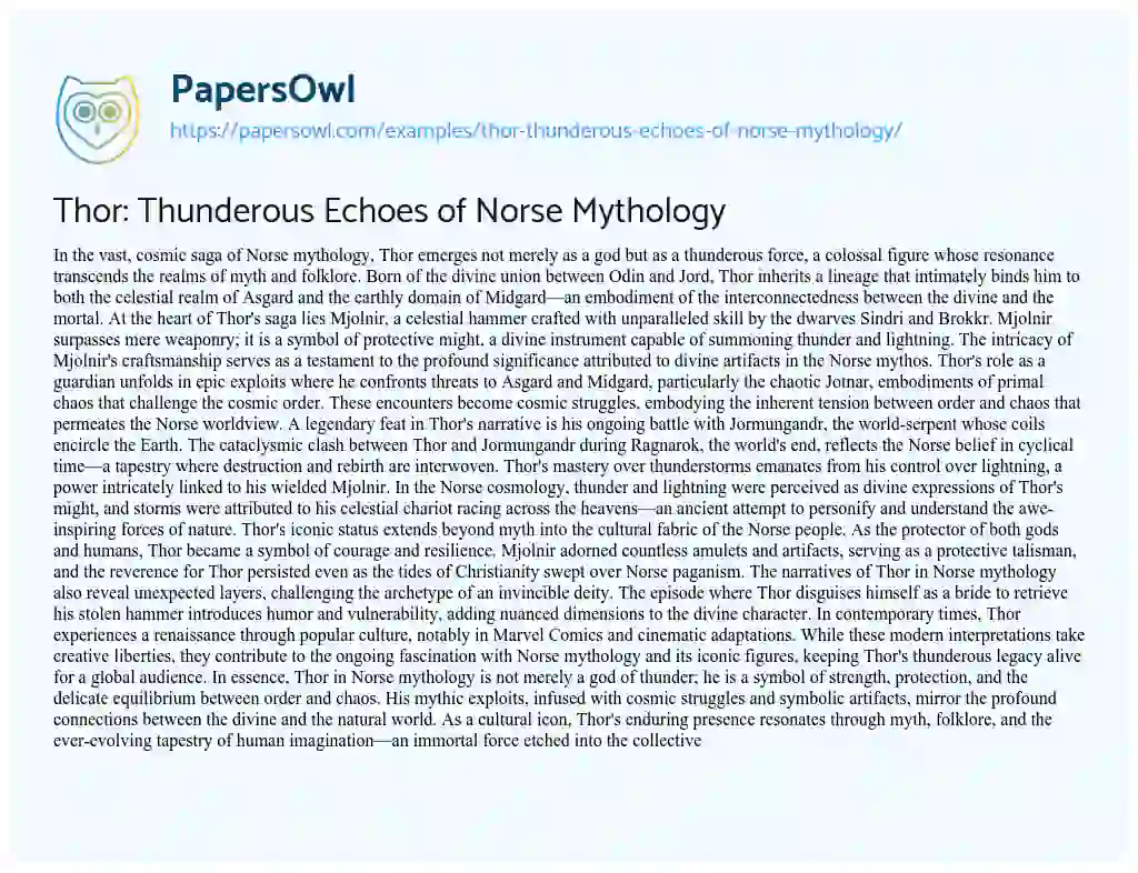 Essay on Thor: Thunderous Echoes of Norse Mythology