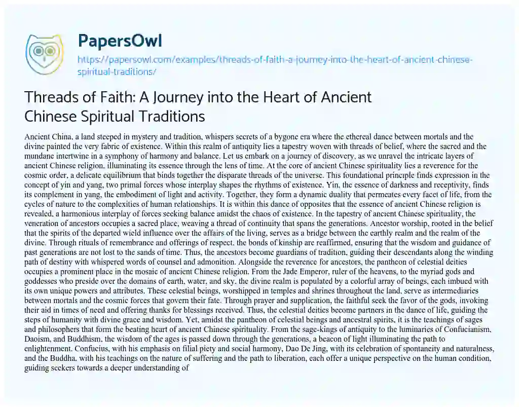 Essay on Threads of Faith: a Journey into the Heart of Ancient Chinese Spiritual Traditions