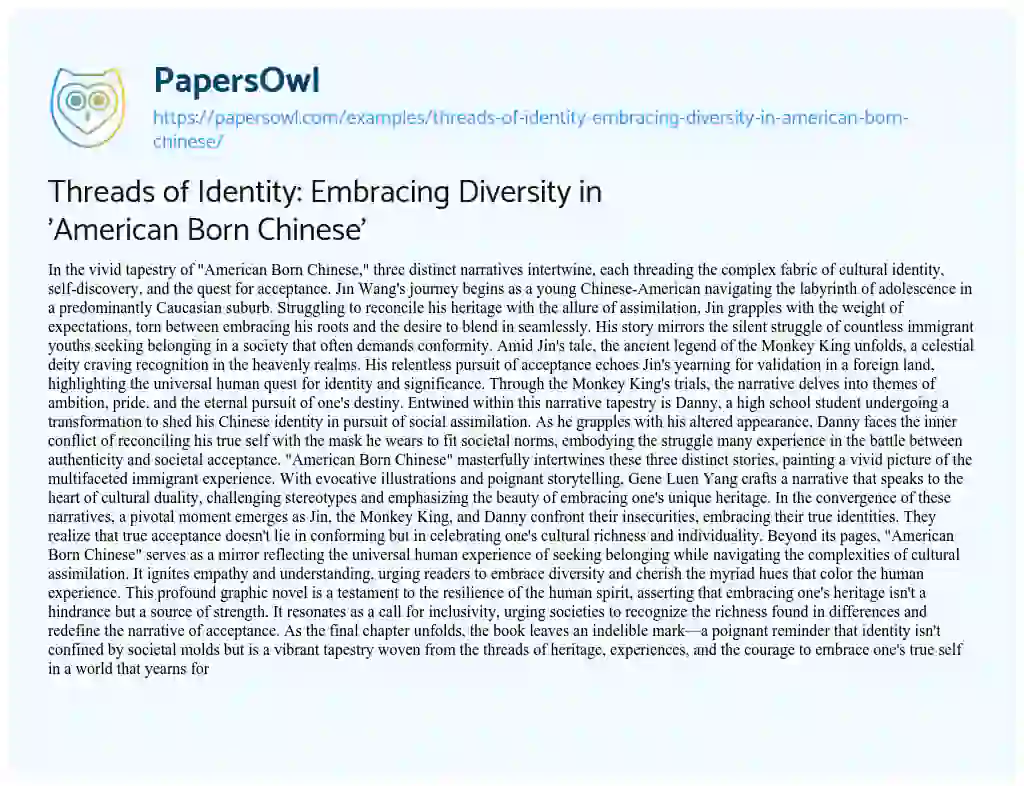 Essay on Threads of Identity: Embracing Diversity in ‘American Born Chinese’
