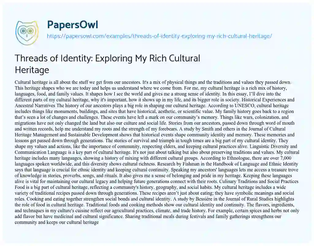 Essay on Threads of Identity: Exploring my Rich Cultural Heritage