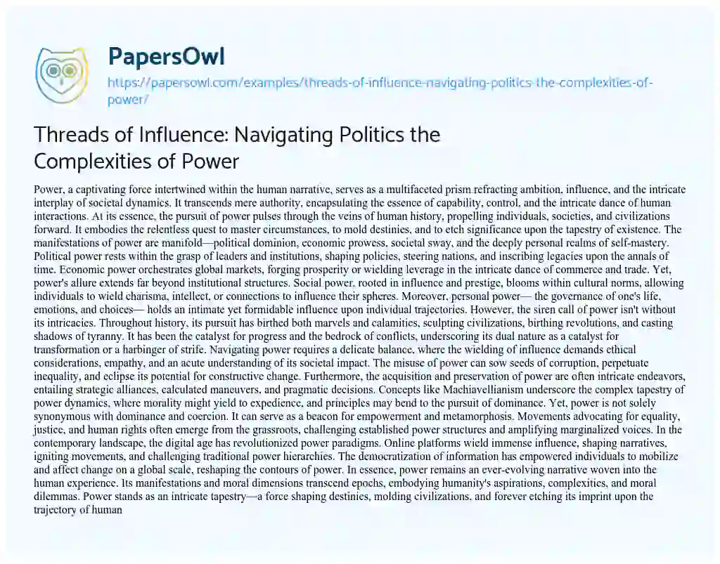 Essay on Threads of Influence: Navigating Politics the Complexities of Power
