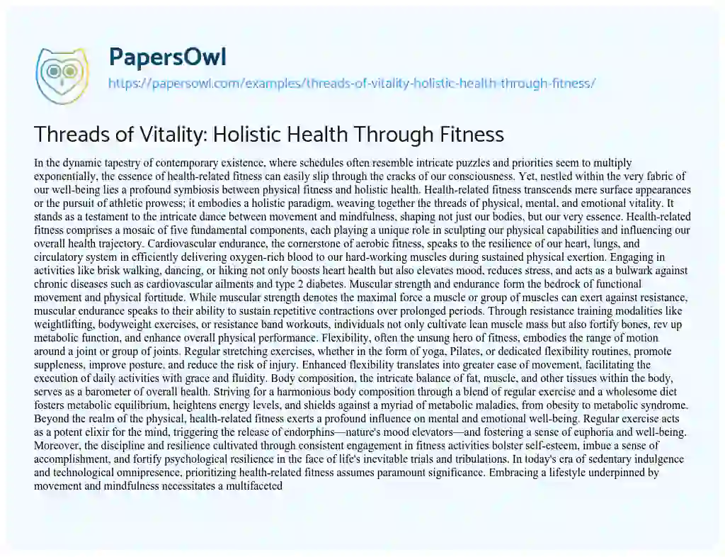 Essay on Threads of Vitality: Holistic Health through Fitness
