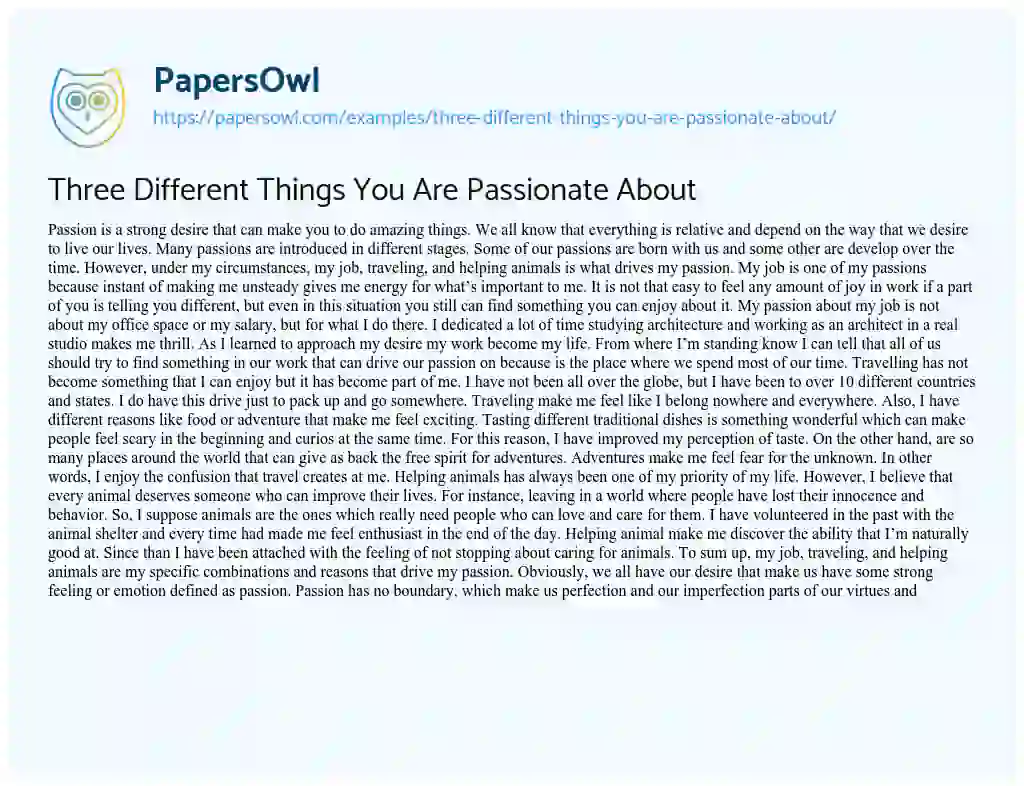 Essay on Three Different Things you are Passionate about