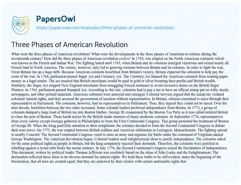 Essay on Three Phases of American Revolution