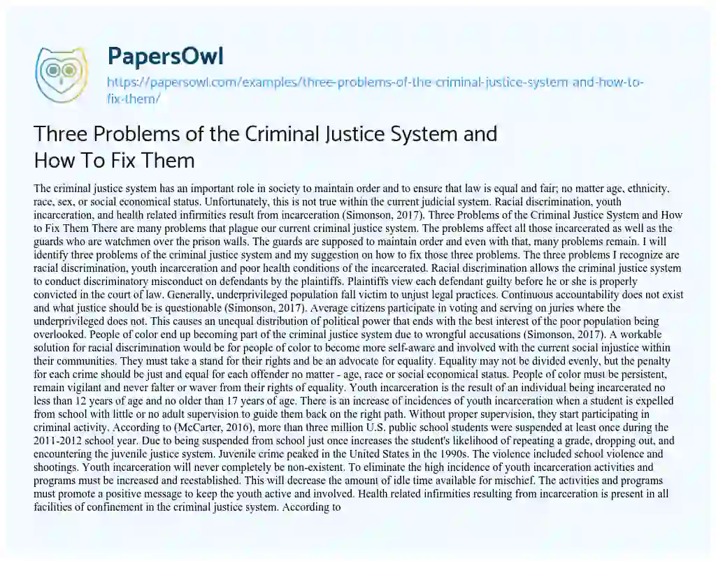 Essay on Three Problems of the Criminal Justice System and how to Fix them