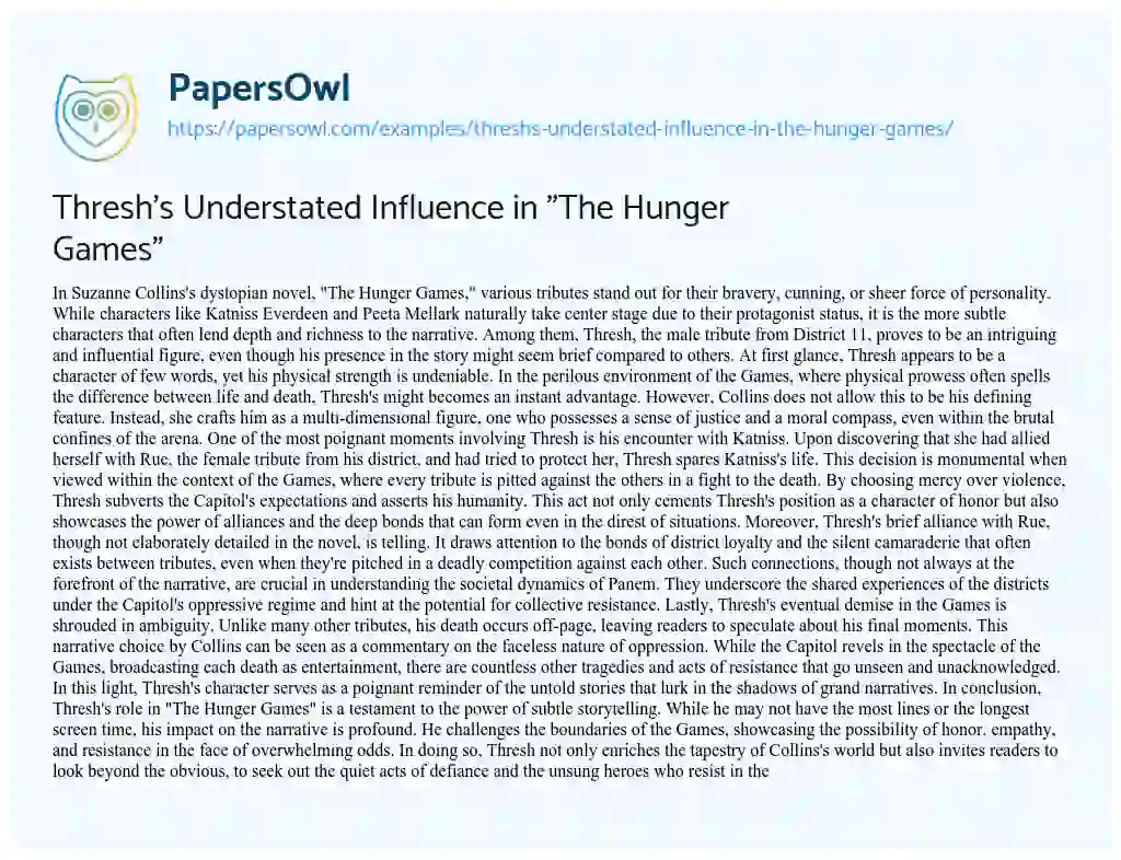 Essay on Thresh’s Understated Influence in “The Hunger Games”