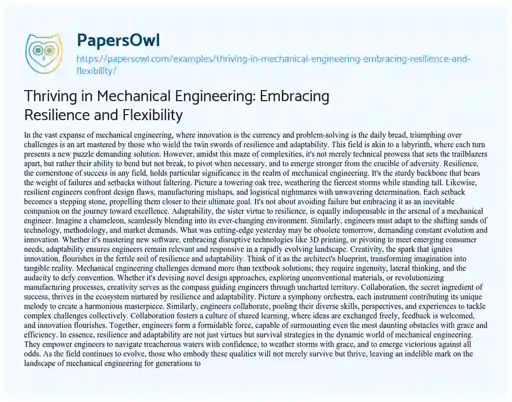 Essay on Thriving in Mechanical Engineering: Embracing Resilience and Flexibility