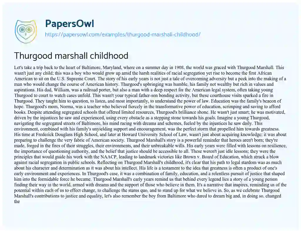 Essay on Thurgood Marshall Childhood