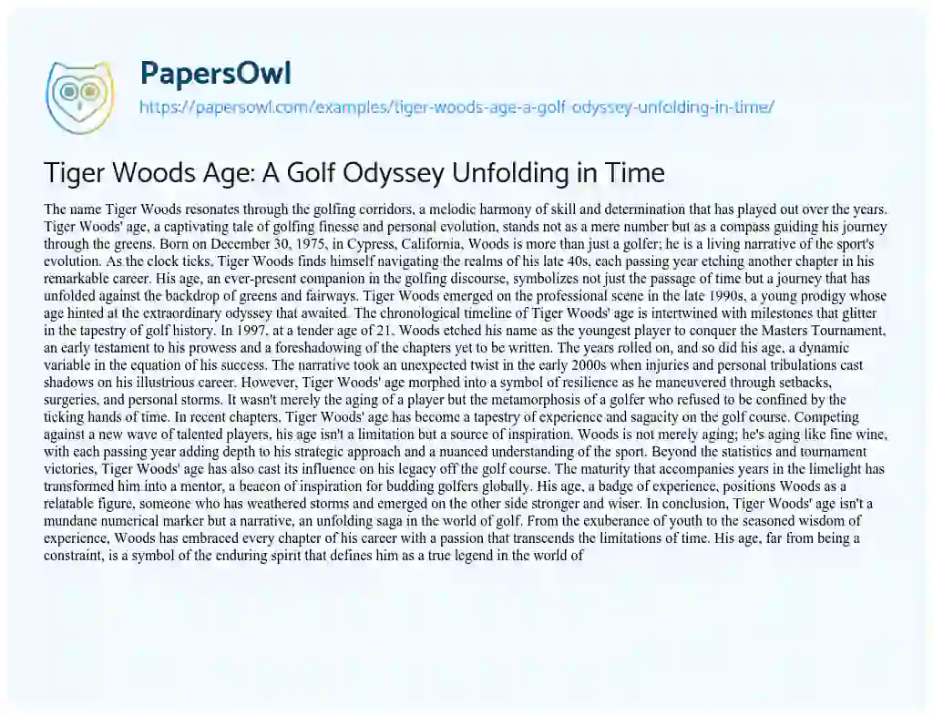 Essay on Tiger Woods Age: a Golf Odyssey Unfolding in Time