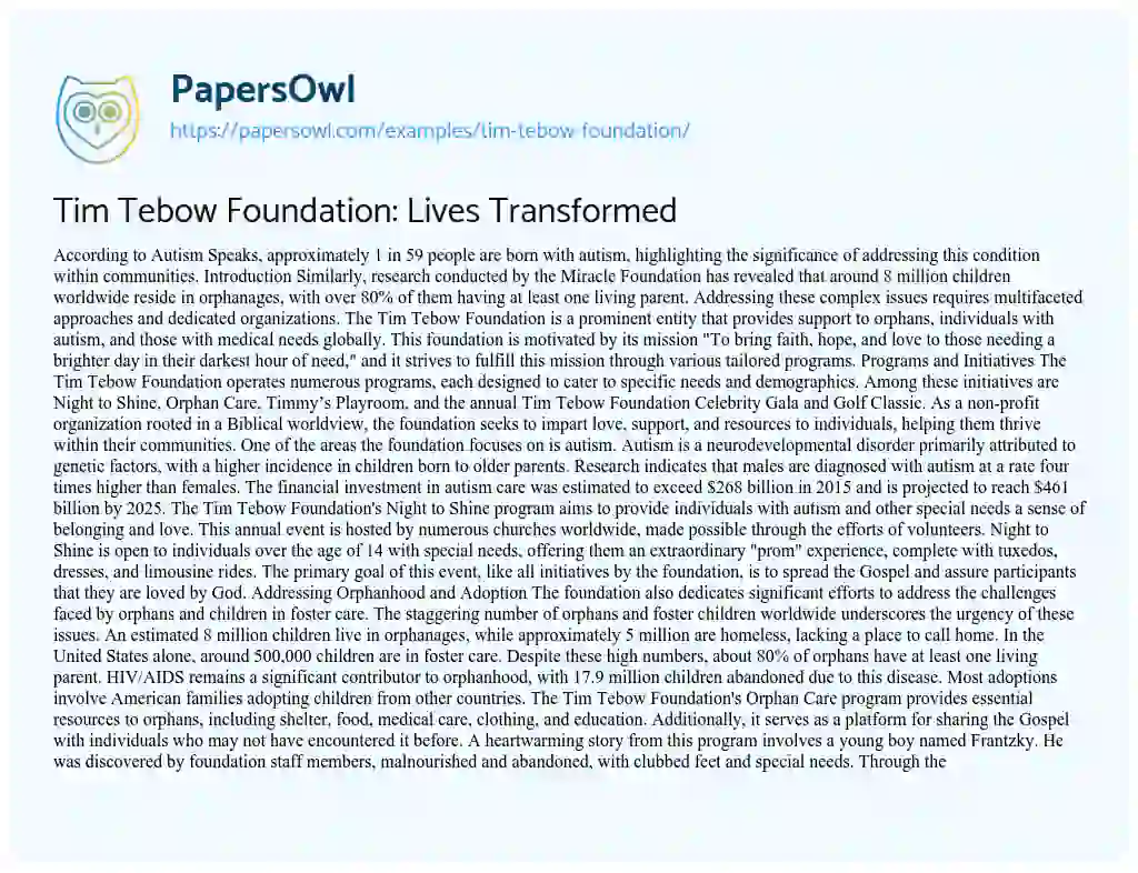 Essay on Tim Tebow Foundation