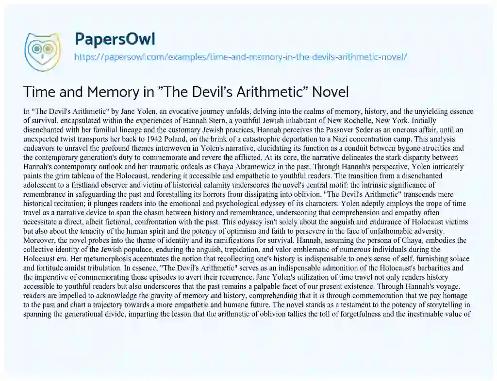 Essay on Time and Memory in “The Devil’s Arithmetic” Novel