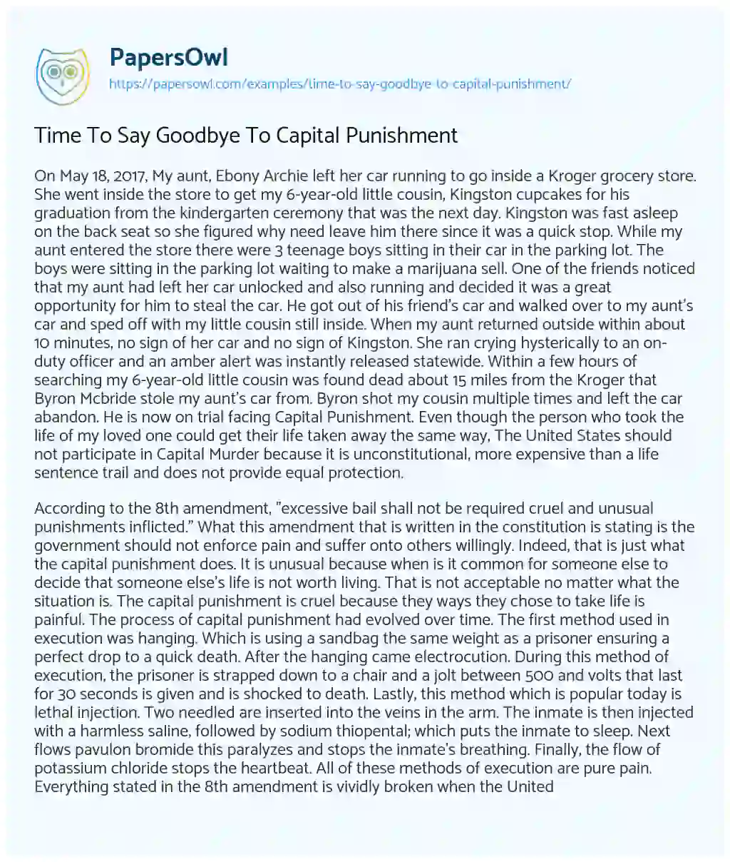 Essay on Time to Say Goodbye to Capital Punishment