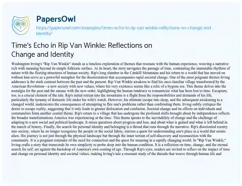 Essay on Time’s Echo in Rip Van Winkle: Reflections on Change and Identity
